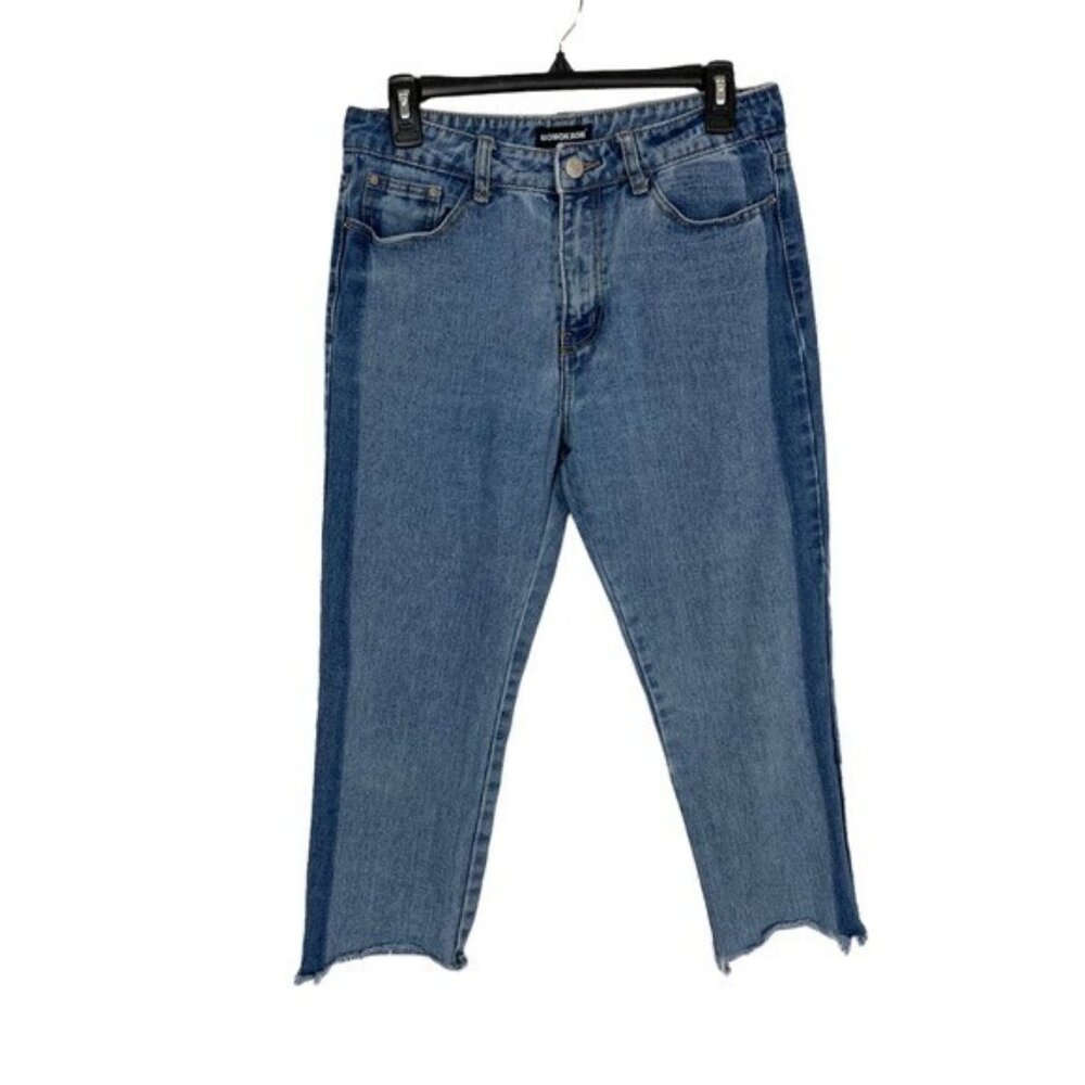 Momokrom Two Tone High Rise Raw Hem Cropped Straight Leg‎ Jeans EU 38 Trendy Y2K